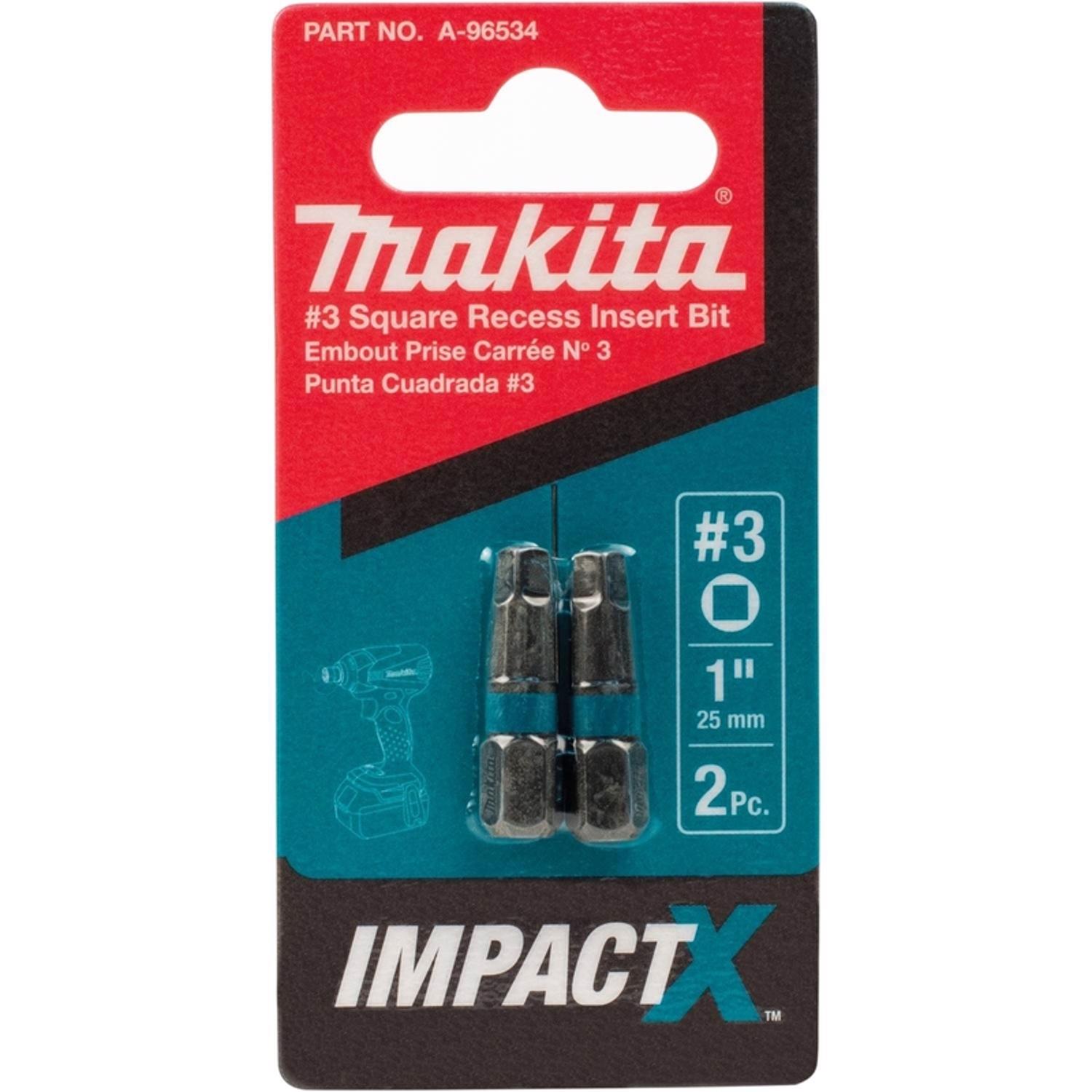 Makita ImpactX Square Recess #3 X 1 in. L Insert Bit Heat-Treated Steel 2 pk - Mycitystee