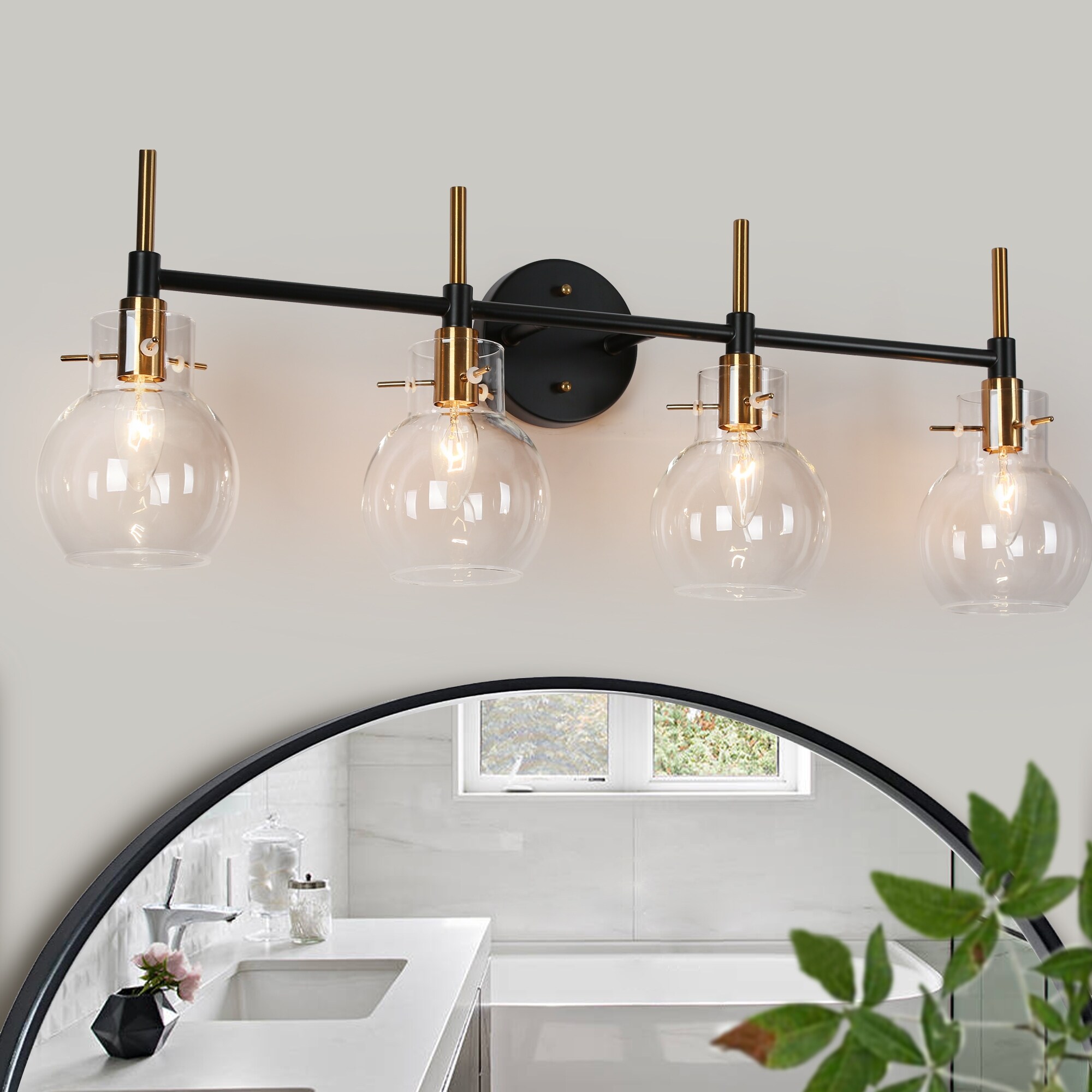 2/3/4-Light Bathroom Black Gold Vanity Lights Modern Wall Sconce with Clear Glass - Mycitystee