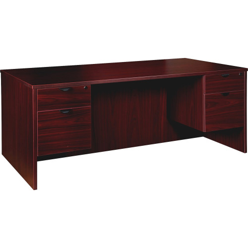 Lorell Prominence 2.0 Mahogany Laminate Double-Pedestal Desk - 2-Drawer (PD3672QDPMY) - Mycitystee
