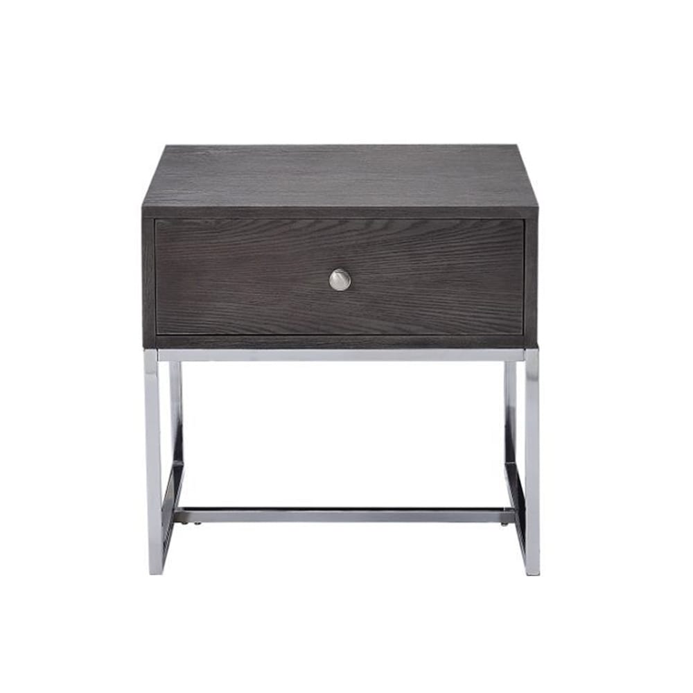 Wood End Table with a Drawer in Gray Oak and Chrome - Mycitystee