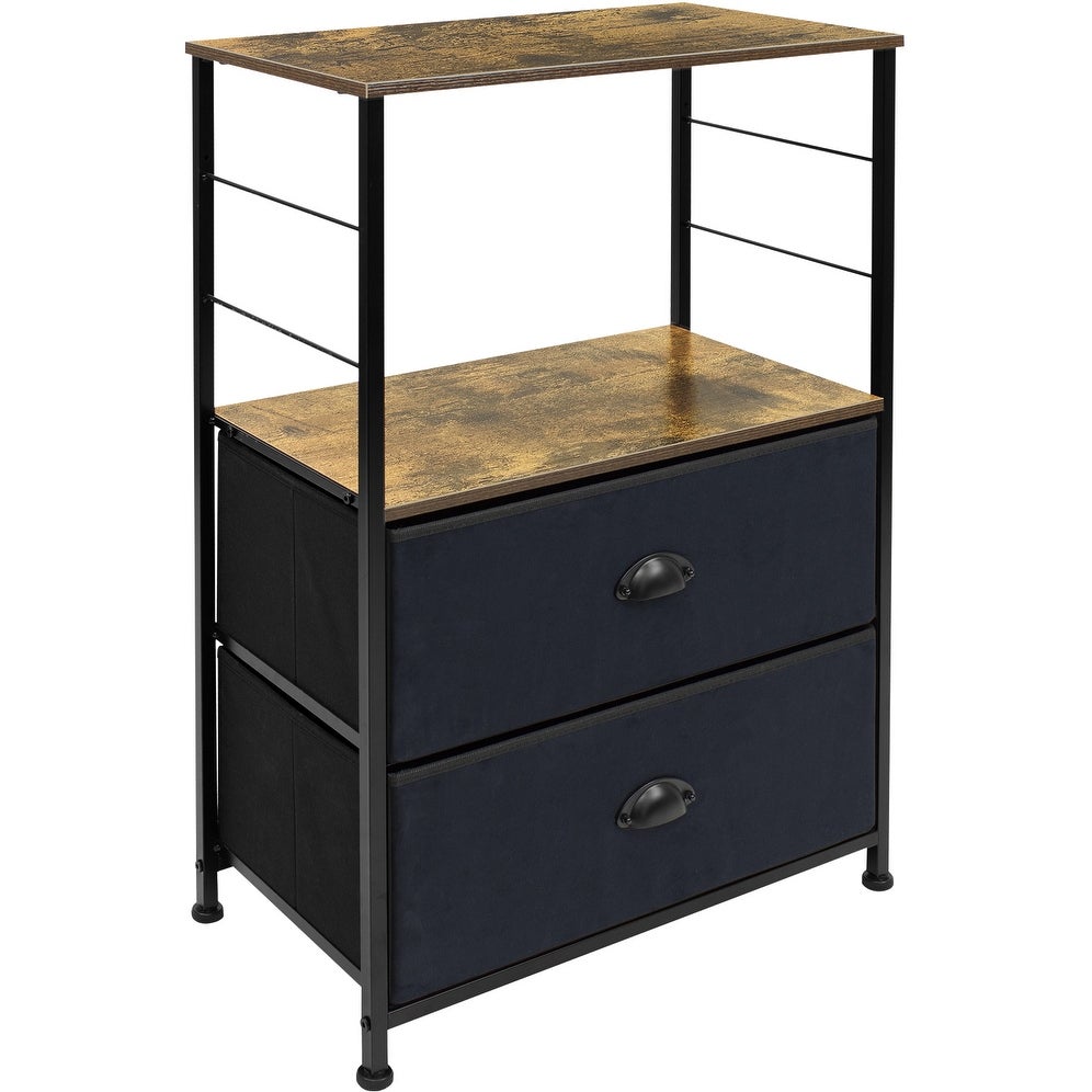 Sorbus Nightstand with 2 Wood Farmhouse Shelves and 2 Black Drawers - - 34483863 - Mycitystee