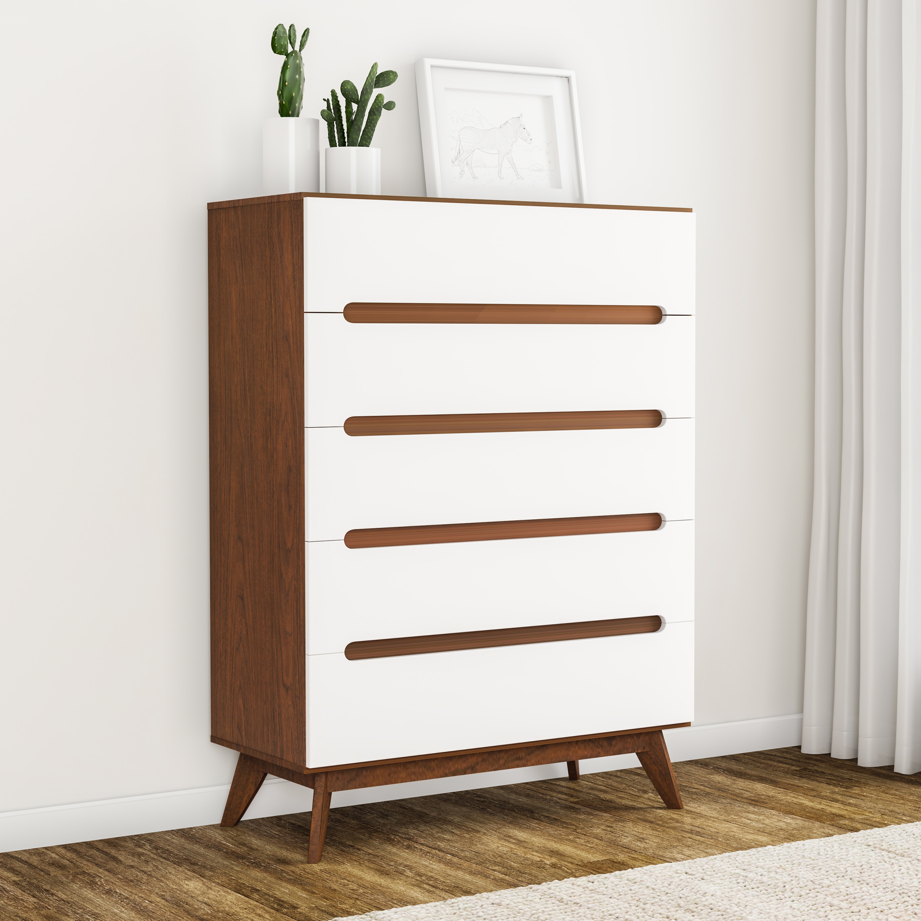 Carson Carrington Sundsvall Mid-century White and Walnut 5-drawer Chest - - 20543805 - Mycitystee