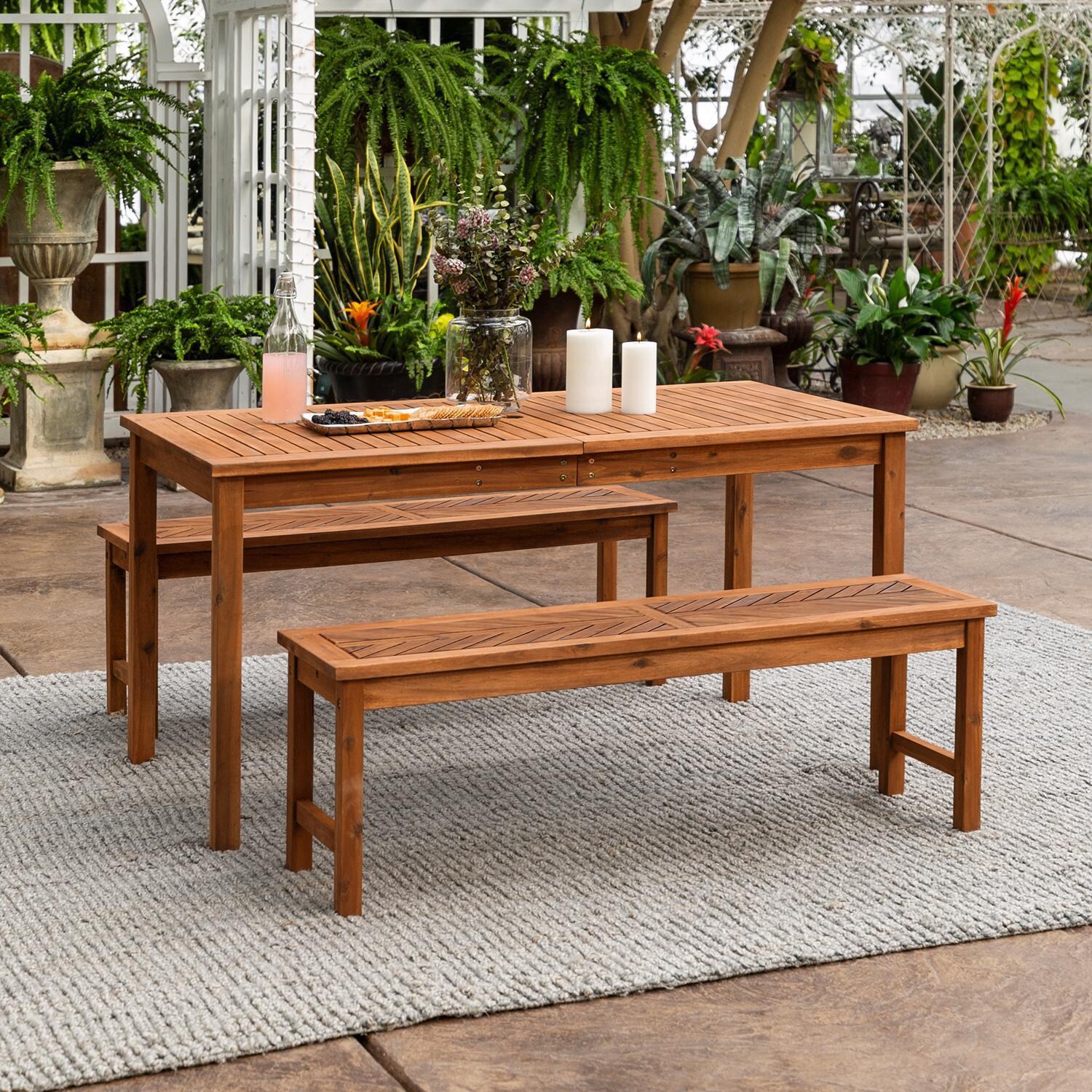 Ultimate Patio Wishlake 3 Piece Acacia Patio Dining Set W/ 60 X 32 Inch Rectangular Table - Mycitystee