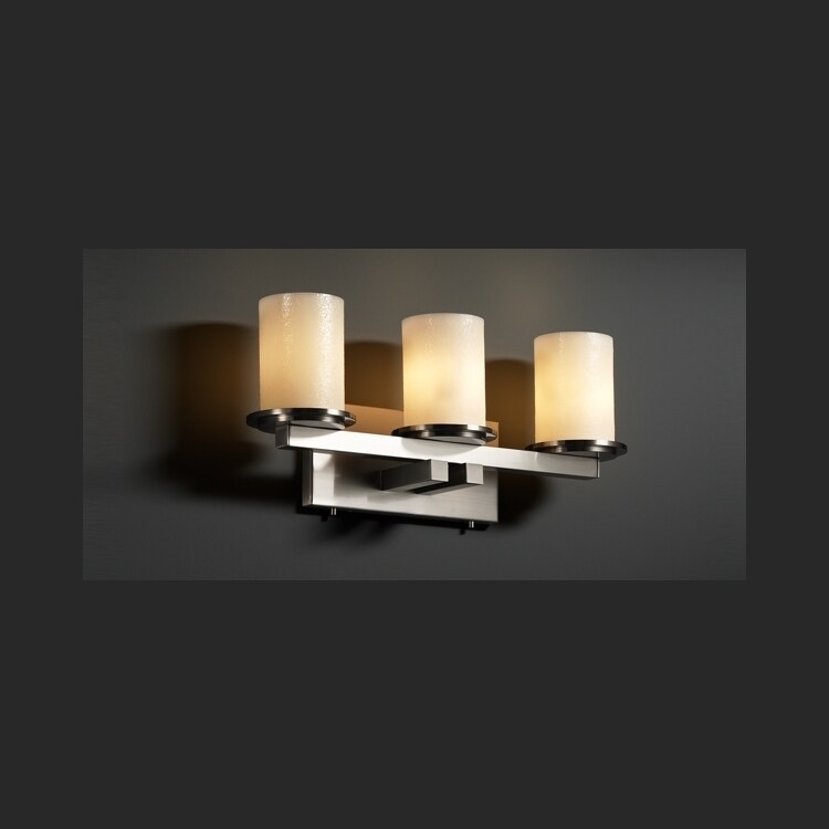 Justice Design CandleAria Dakota 3-light Brushed Nickel Bath Bar， Cream Cylinder - Flat Rim Shade - Mycitystee