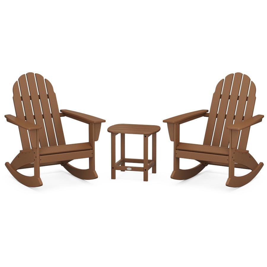 POLYWOOD Vineyard 3-Piece Adirondack Rocking Chair Set with South Beach 18-Inch Side Table in Teak - Mycitystee