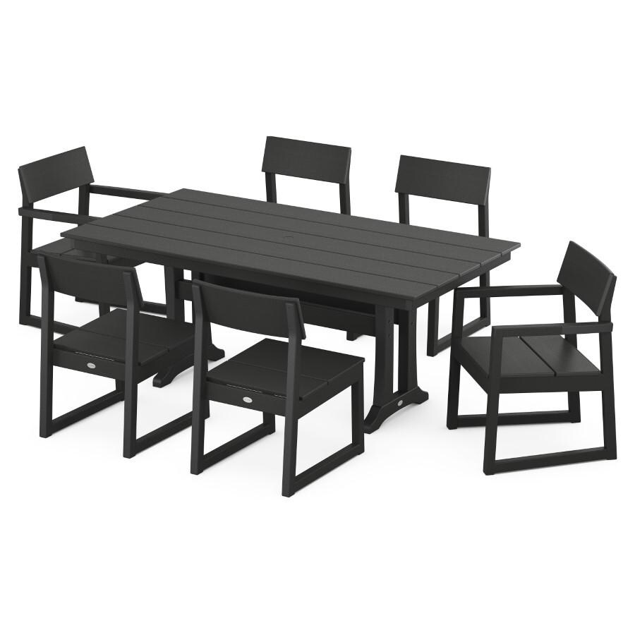 POLYWOOD EDGE 7-Piece Farmhouse Trestle Dining Set in Black - Mycitystee