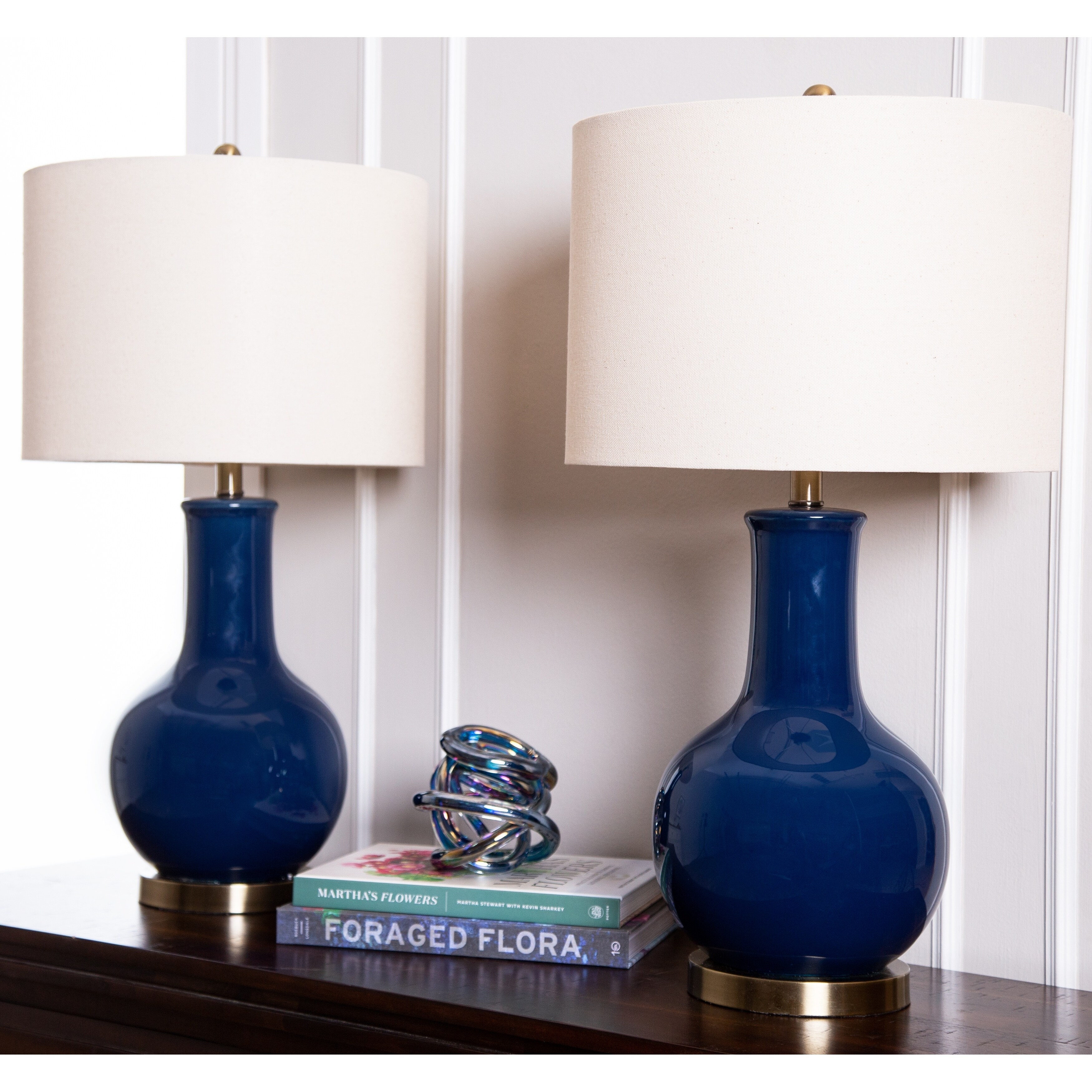 Abbyson Gourd Navy Blue Ceramic 29-Inch Table Lamp (Set of 2) - Mycitystee
