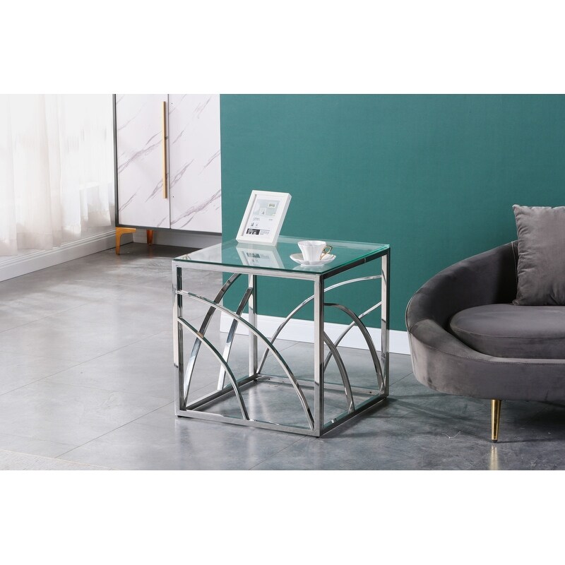 Silver glass side table，Glass End Table，Coffee Table Sofa Table - Mycitystee