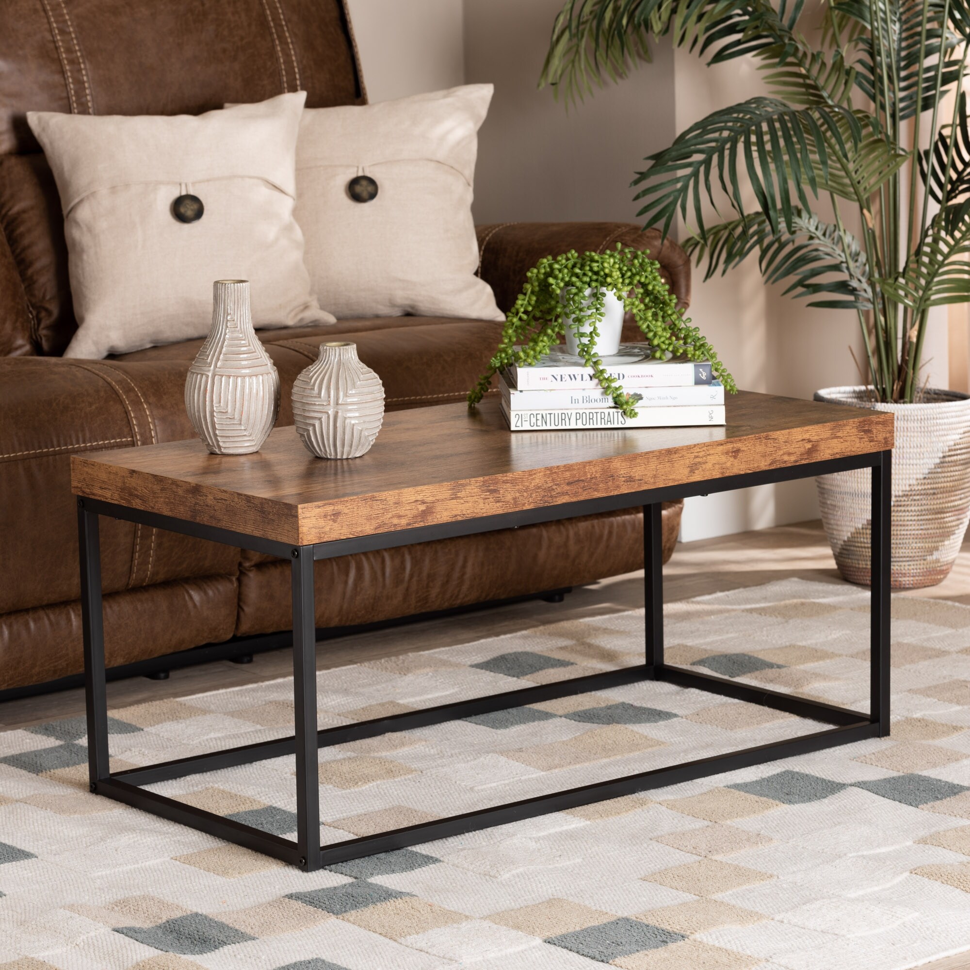 Bardot Industrial Wood and Metal Coffee Table-Walnut Brown/Black - Mycitystee