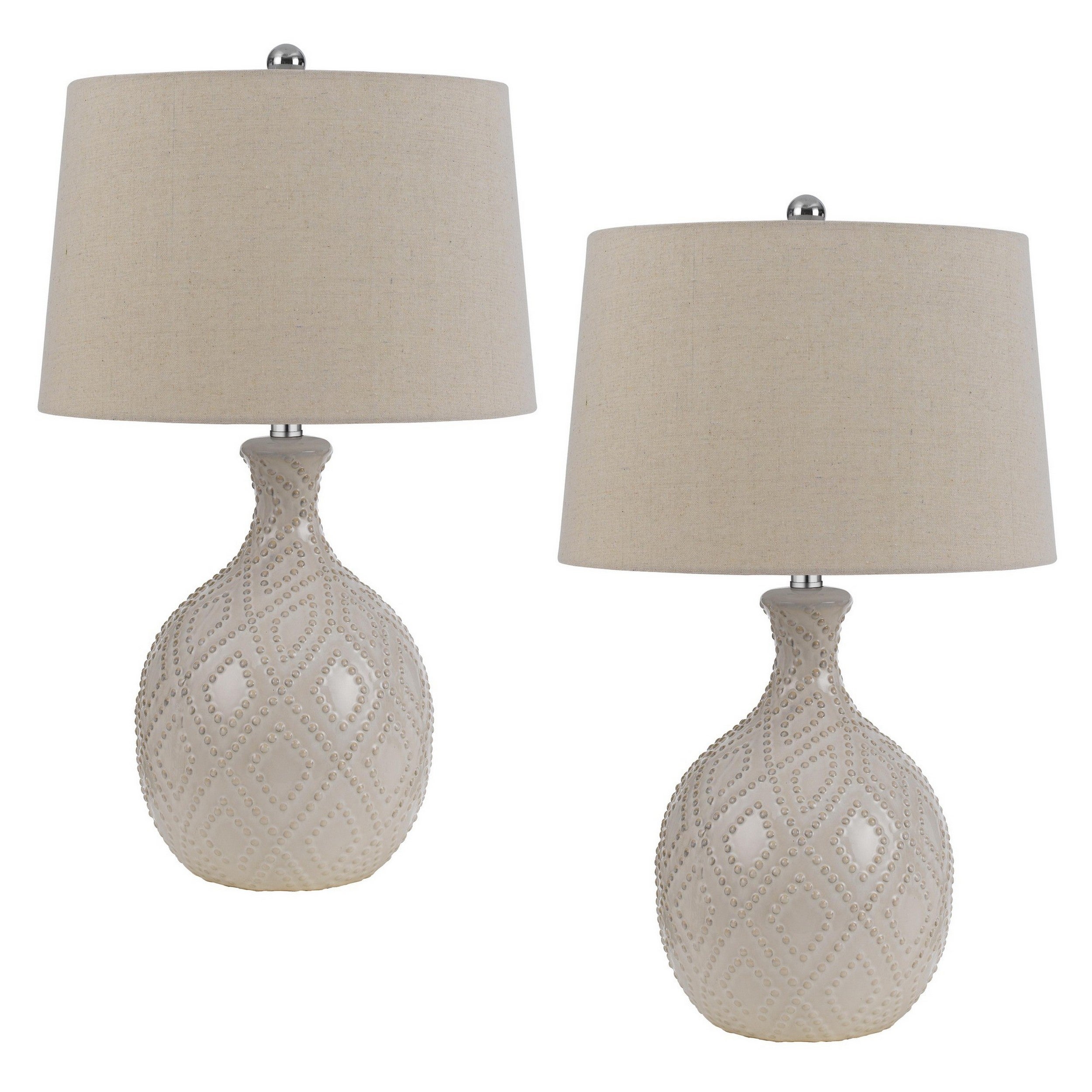 29 Inch Accent Table Lamp Set of 2， Tall Cylinder， Ball Finial Accent， Gray - Mycitystee