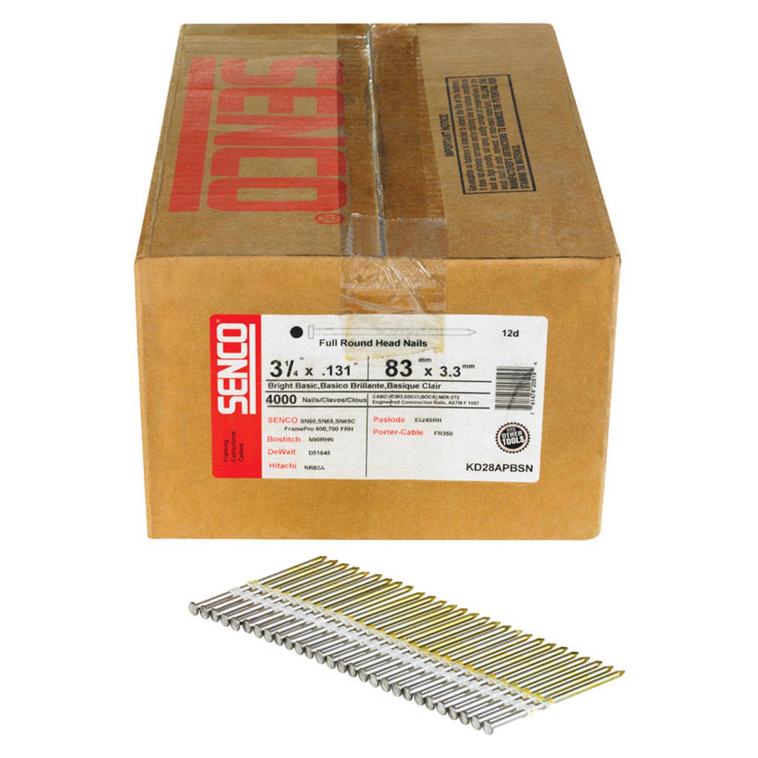 Senco 3-1/4 in. 10-1/4 Ga. Angled Strip Bright Nails 20 deg 4000 pk - Mycitystee