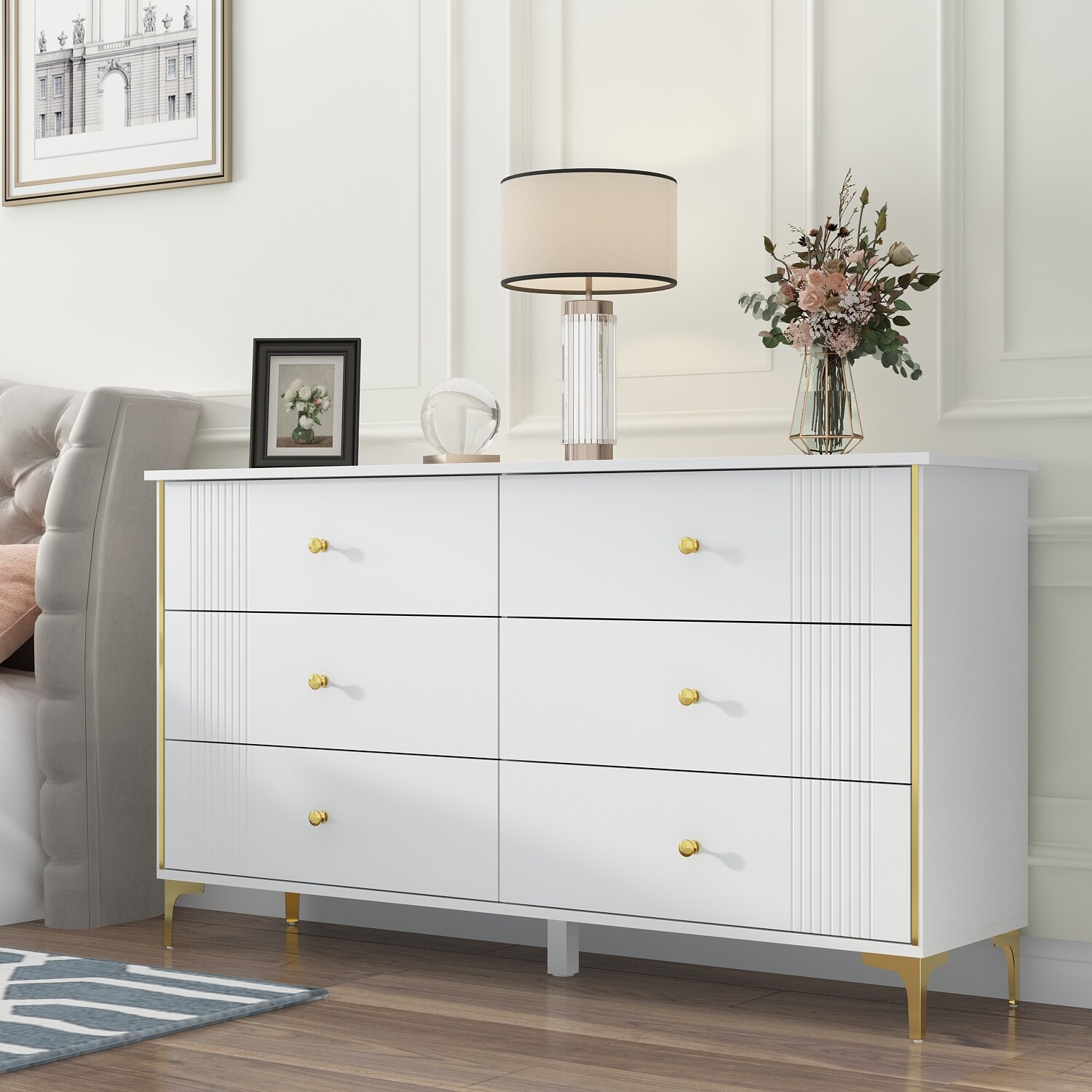 6 Drawer Dresser Modern White Dresser Chest Wood Storage Chest - - 36792398 - Mycitystee