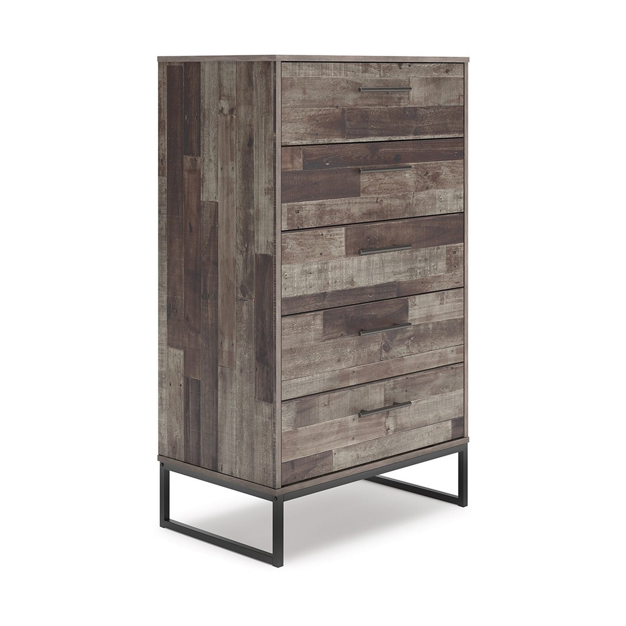 Vyne 51 Inch Tall Dresser 5 Drawers Chest， Gray Woodblock， Black Metal Base - - 37962413 - Mycitystee
