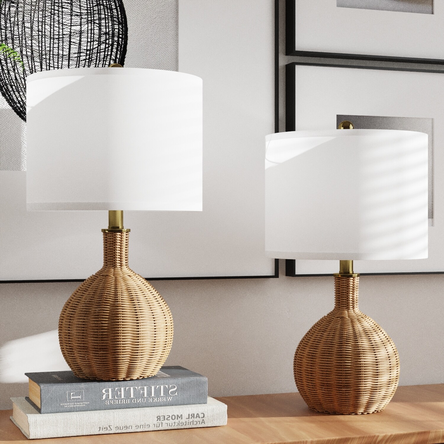 22'' Brown Rattan Bedside Table Lamps - Mycitystee