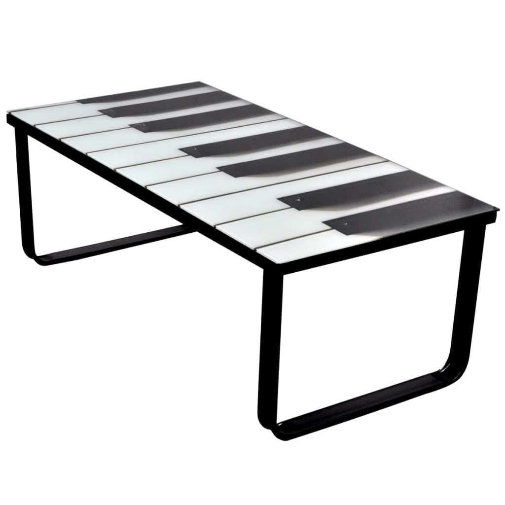 vidaXL Coffee Table with Piano Printing Glass Top - Mycitystee