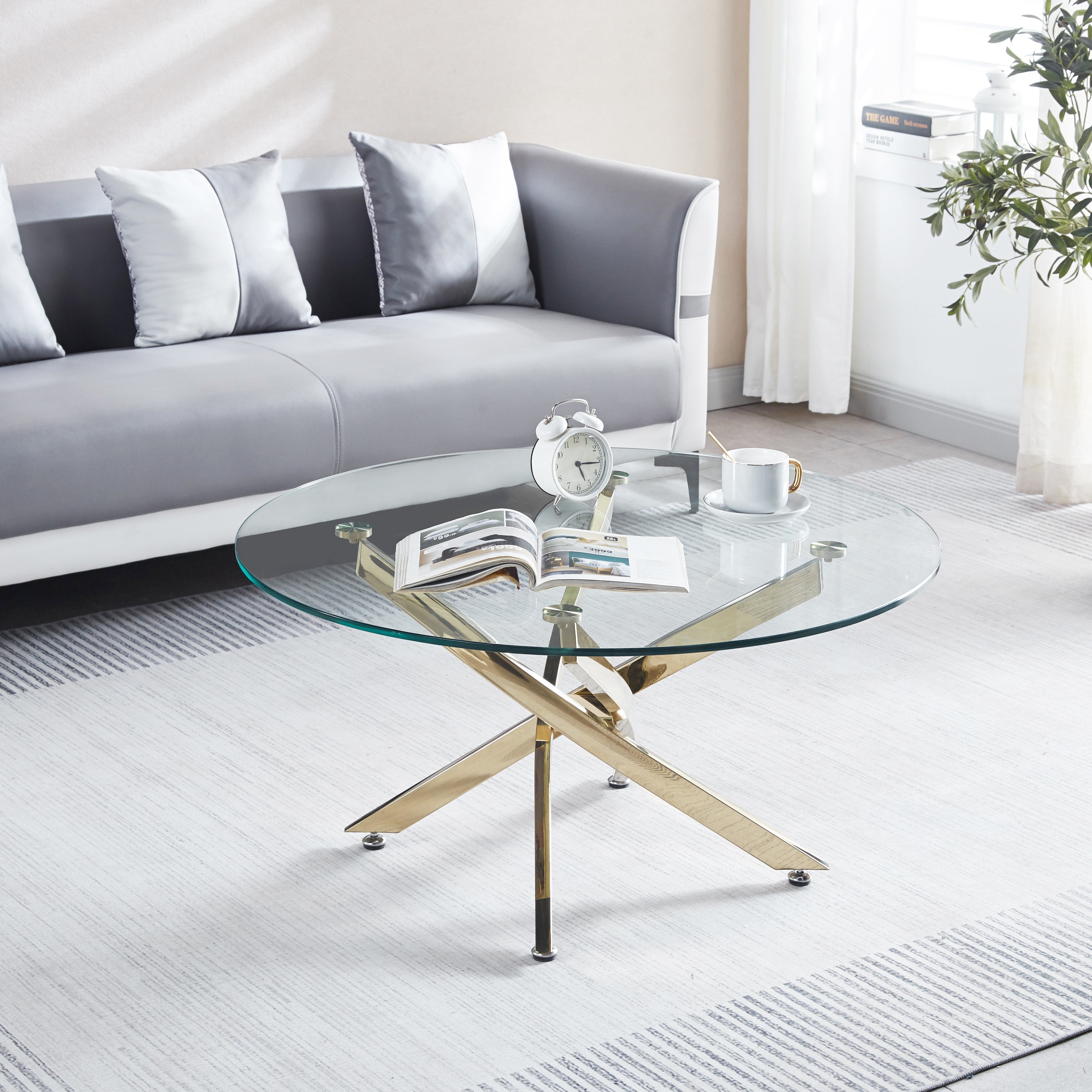 Modern Round Tempered Glass Coffee Table with Chrome Legs - Mycitystee