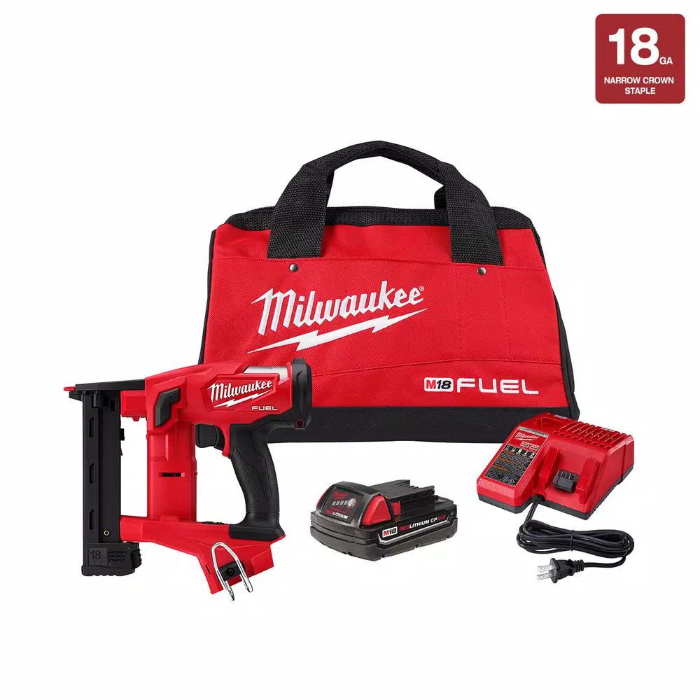 Milwaukee M18 FUEL 18-Volt Lithium-Ion Brushless Cordless 18-Gauge 1/4 in. Narrow Crown Stapler Kit w/ Battery 2Ah， Charger and Bag and#8211; XDC Depo - Mycitystee