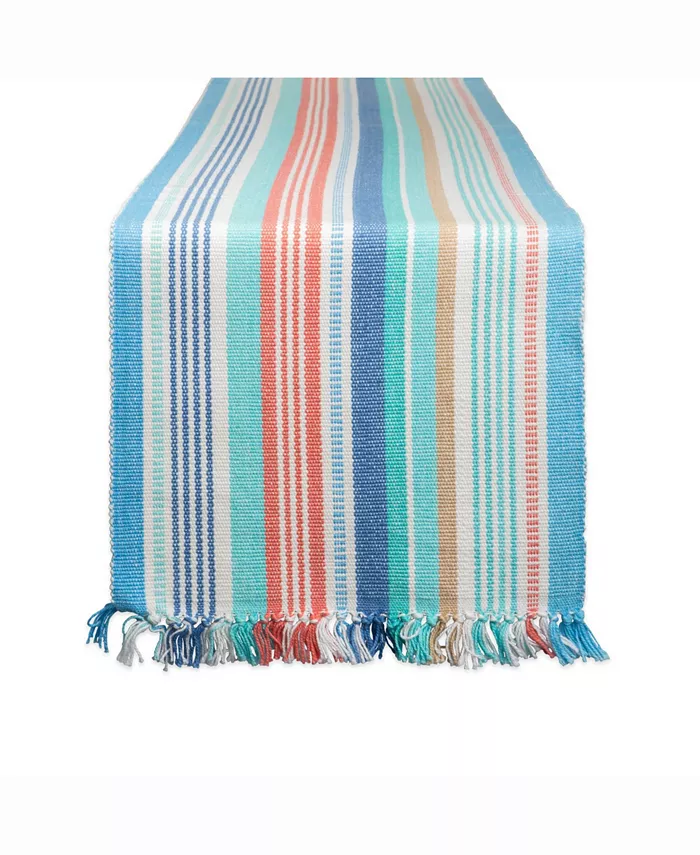 Design Imports Seashore Stripe Fringed Table Runner 13