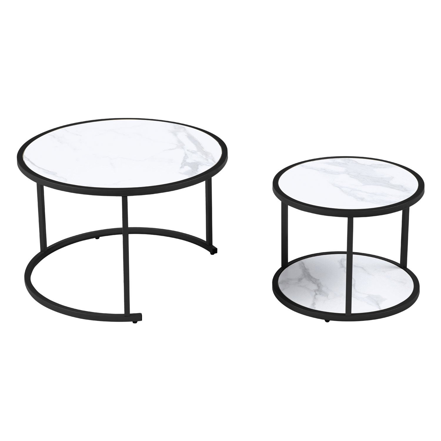 Marble Pattern MDF Top with Metal Frame Nesting Coffee Table Set Of 2， Elegant and Beautiful， Nesting Tables - Mycitystee