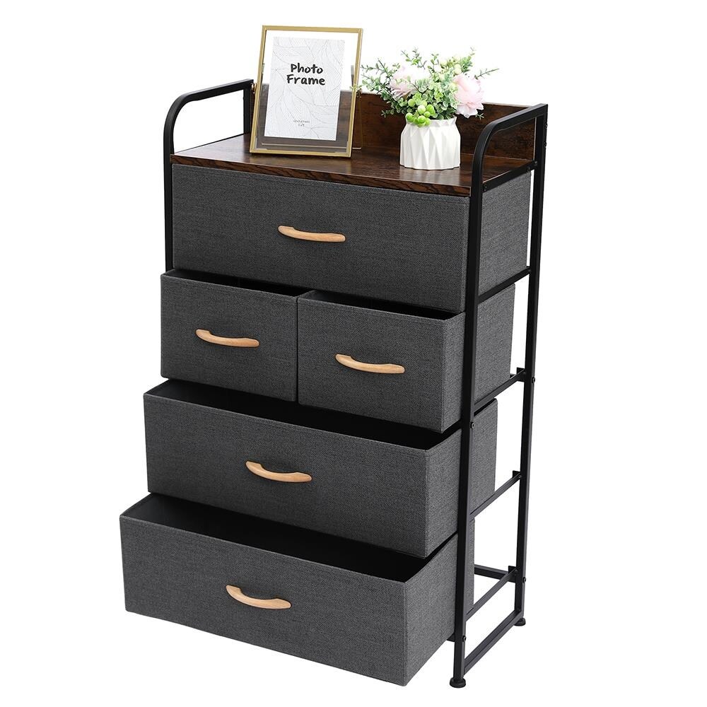 5-Drawer Dresser，4-Tier Storage Organizer with Wooden Top，Dark Gray - - 33396104 - Mycitystee