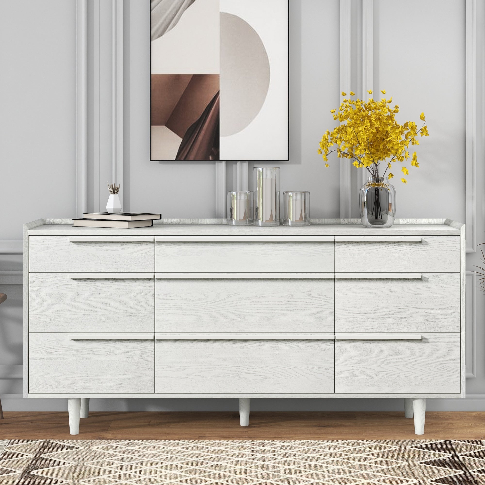 Modern Style Manufactured Wood 9-Drawer Dresser with Solid Wood Legs - - 37749714 - Mycitystee