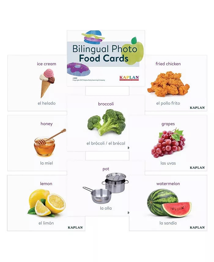 Kaplan Early Learning Bilingual Photo Food Cards - Set of 90 - Mycitystee