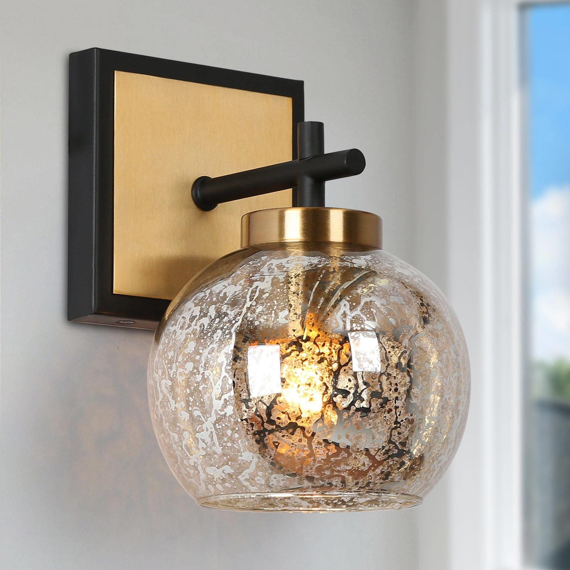 Ziv Modern 1-Light Black Gold Wall Sconce Mercury Glass Vanity Lights for Bathroom - 5.5