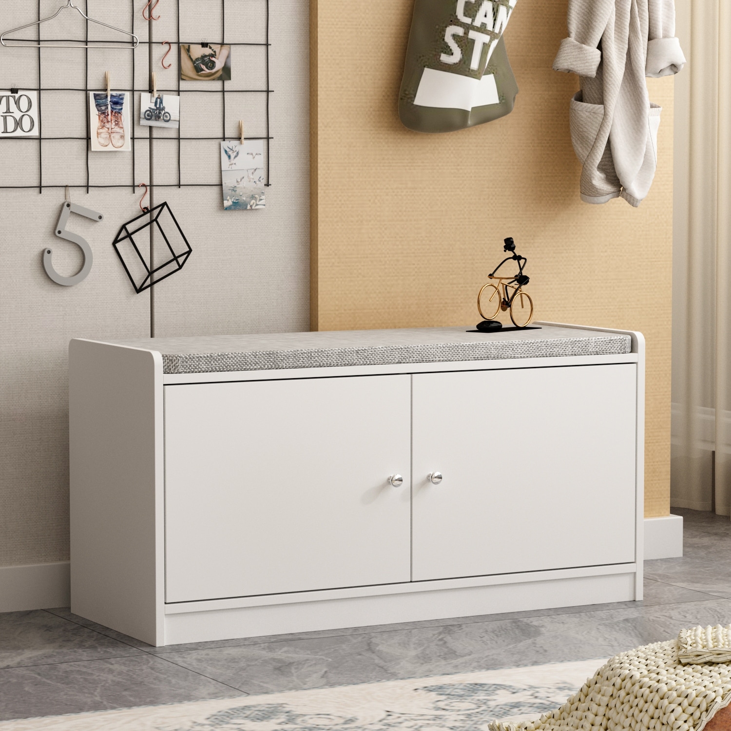 FUFU andGAGA Hallway Shoes Storage Cabinet Bench with 2-Door and Padded Seat Cushion - - 35268388 - Mycitystee