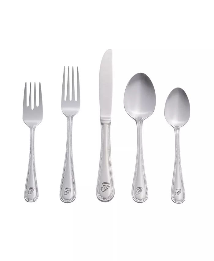 RiverRidge Home Riverridge Beaded 46 Piece Monogrammed Flatware Set - F， Service for 8 - Mycitystee