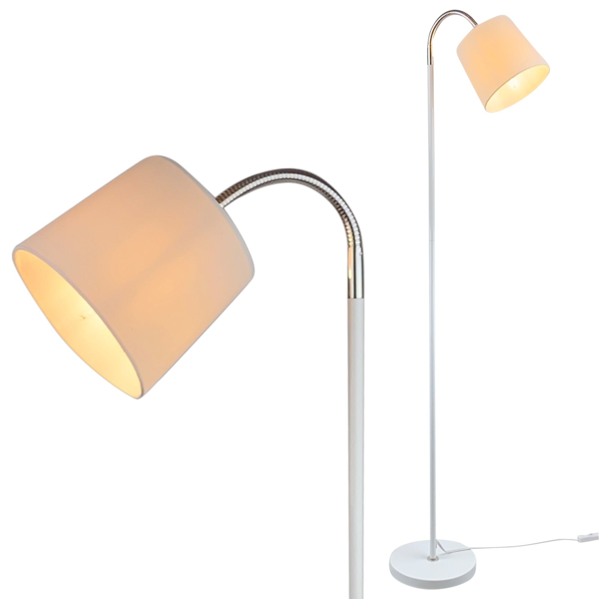 Adjustable Floor Lamp with Fabric Lamp Shade (White) - Measures: L:10 in. x W:6 in. x H:56 in. - Mycitystee