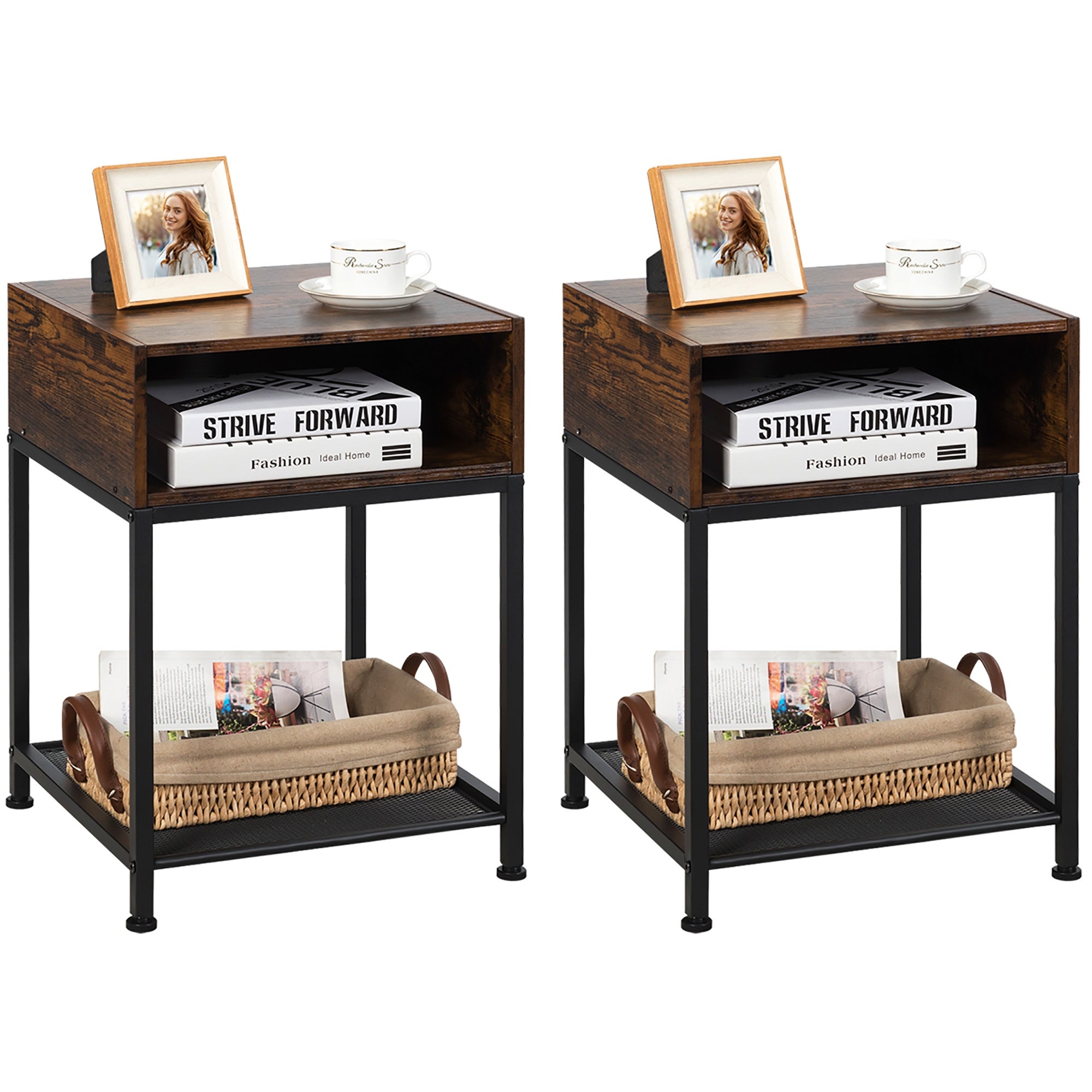 Costway Set of 2 Industrial Nightstand End Side Table W/ Compartment and - See Details - Mycitystee