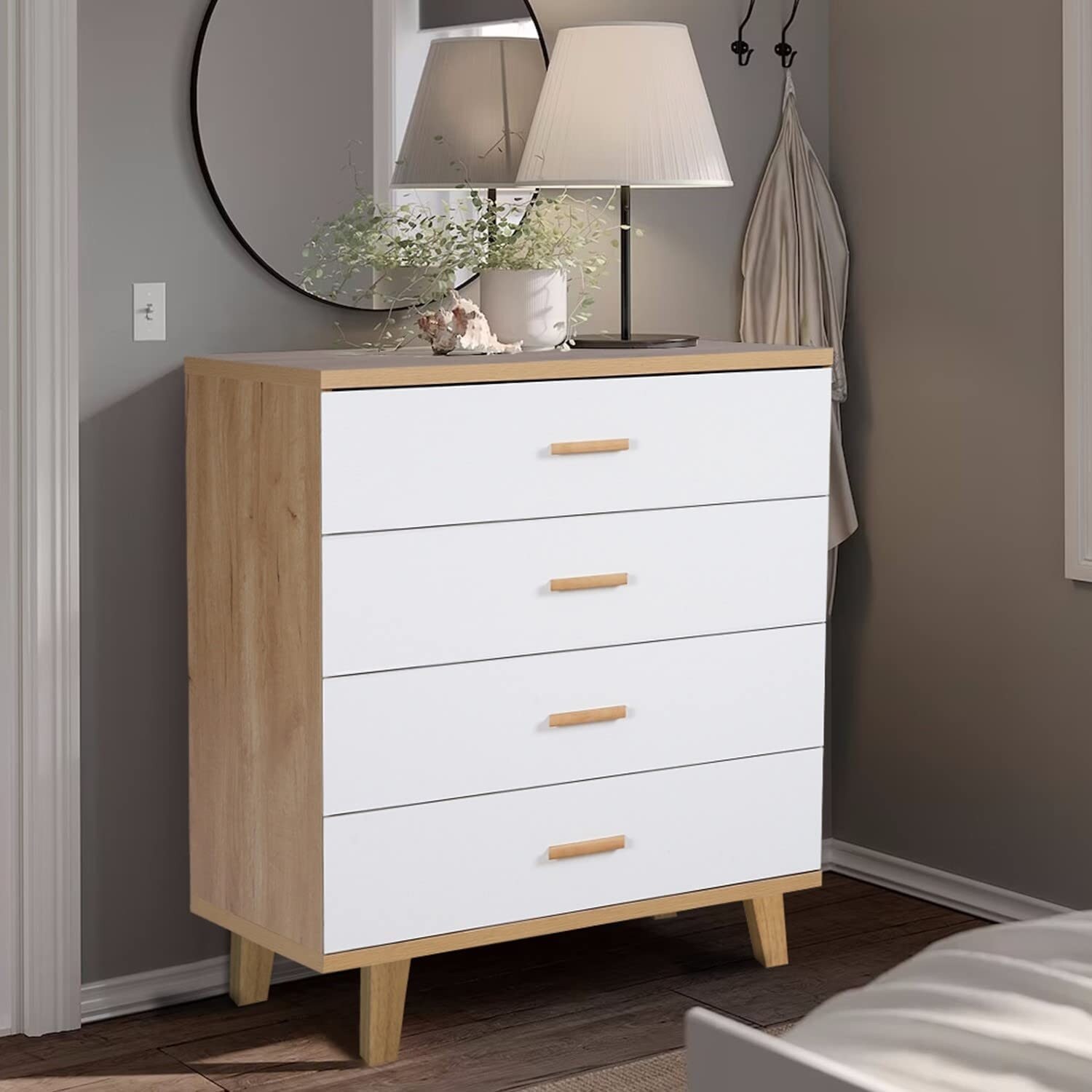 White Dresser - 4 Drawer Tall Dressers for Bedroom with Wide Drawers and Wood Handles， Modern Wooden - as picture - - 37668315 - Mycitystee