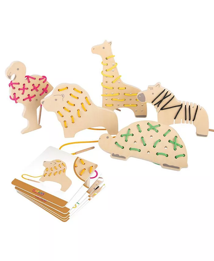 Kaplan Early Learning Safari Wooden Lacing Animals - Set of 5 - Mycitystee