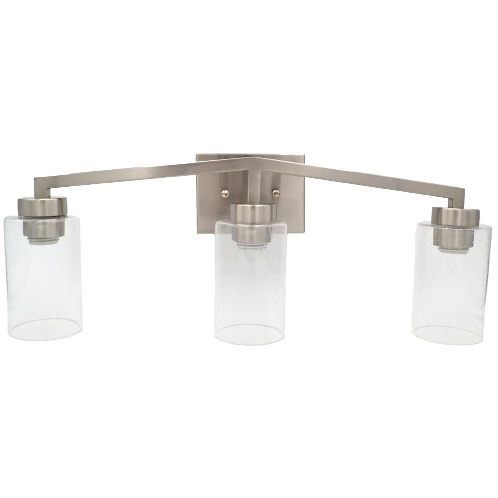 3-Bulb Vanity Light Bright Satin Nickel， Textured Glass Sconce Shades - Mycitystee