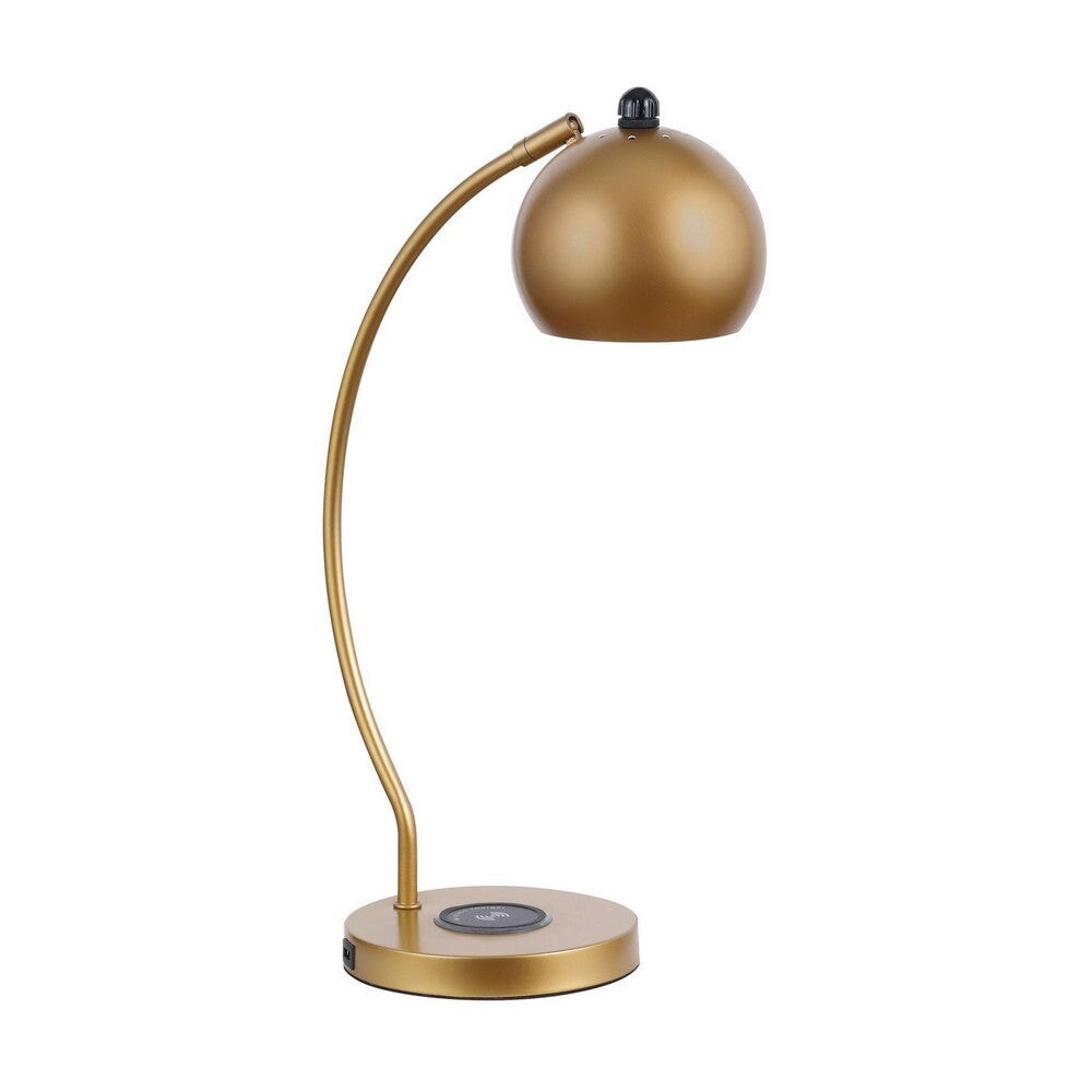 22 Inch Modern Office Table Lamp， Dome Shade， Arc Metal Base， Gold - 7L x 13.5W x 21.5H in inches - Mycitystee