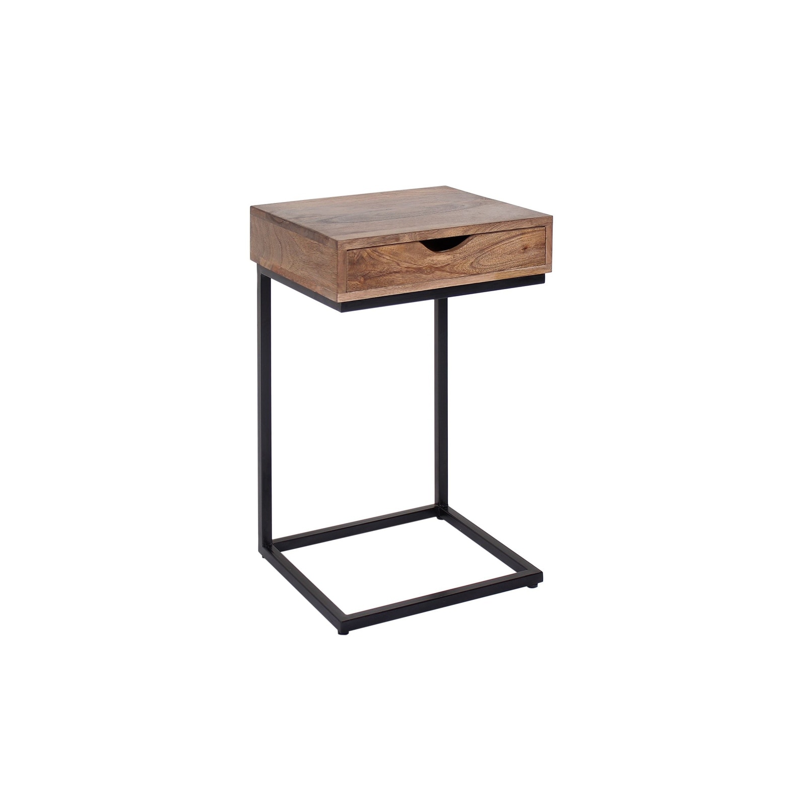 Preda Modern Mango Wood and Iron Accent C Table with Storage Drawer - Mycitystee