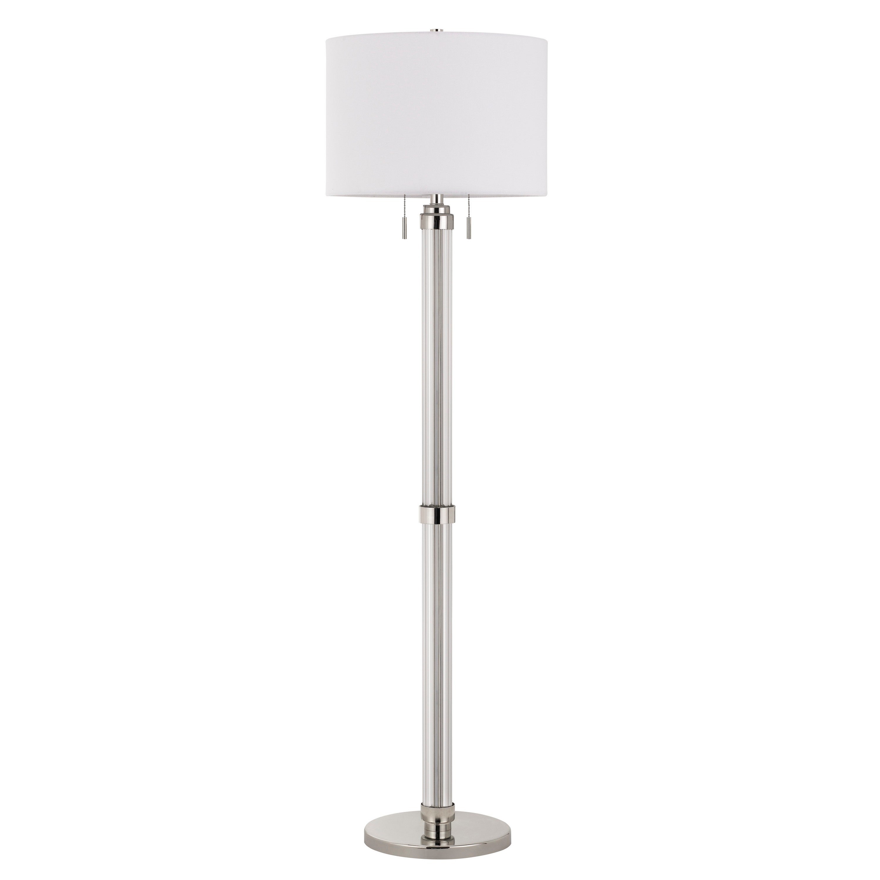 Metal and Acrylic Tubular Body Floor Lamp with Fabric Drum Shade， White - Mycitystee