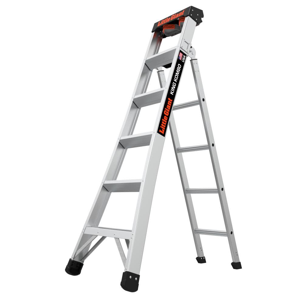 King Combo Professional, 6' - ANSI Type IA - 300 lb/136 kg Rated, Aluminum 3-in-1 All-Access Combination Ladder with Rotating Wall Pad Accessory and G - Mycitystee