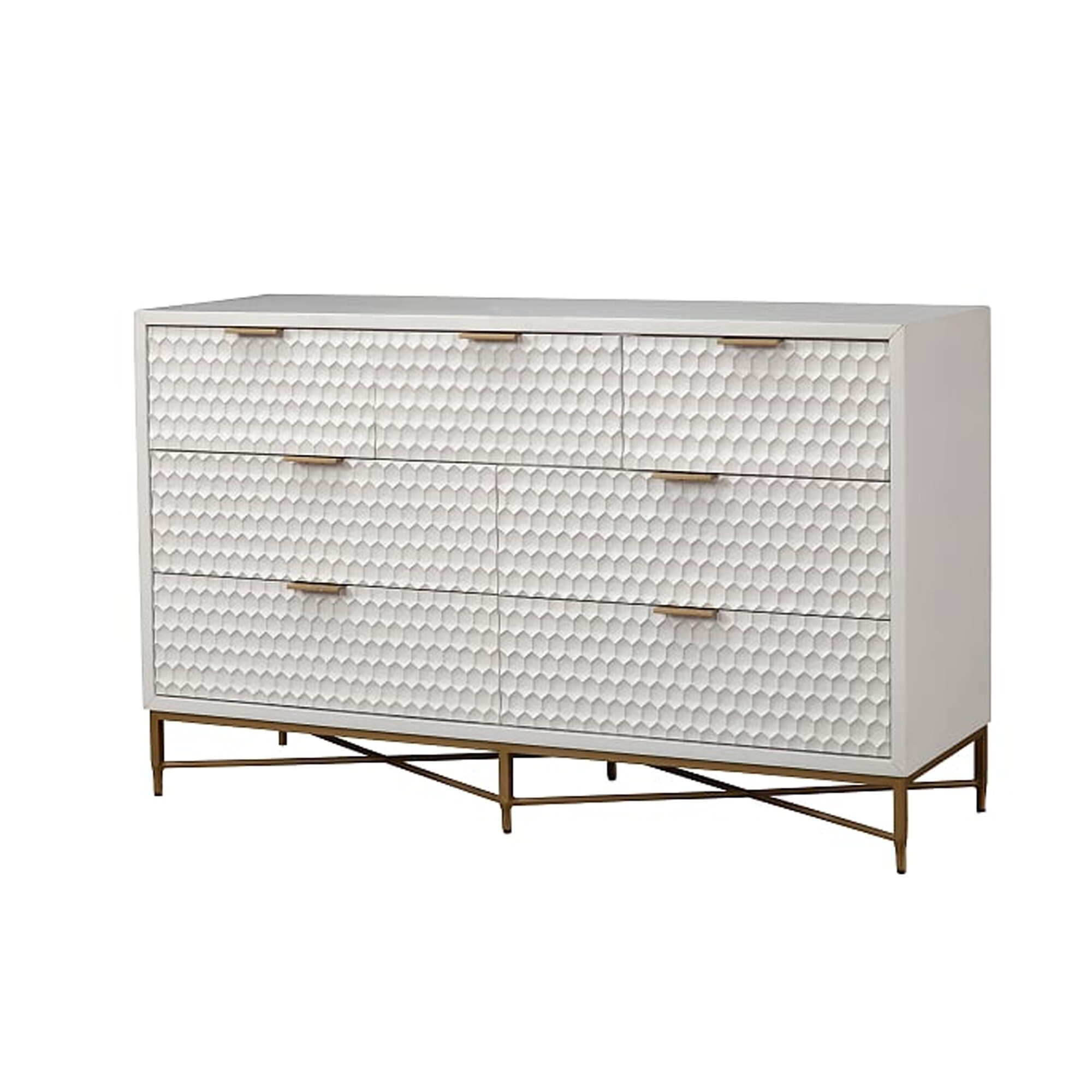Honeycomb Design 7 Drawer Dresser with Metal Legs， White - - 37170014 - Mycitystee