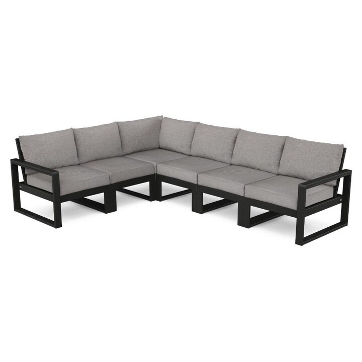 POLYWOOD EDGE 6-Piece Modular Deep Seating Set in Black / Grey Mist - Mycitystee