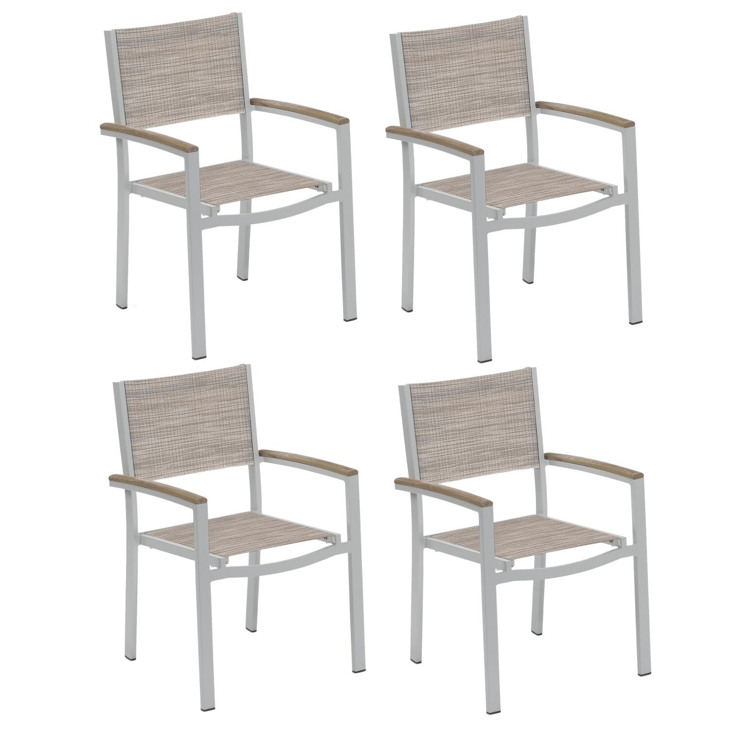 Travira 4 Piece Aluminum Patio Dining Arm Chair Set W/ Tekwood Vintage Arm Caps By Oxford Garden - Mycitystee