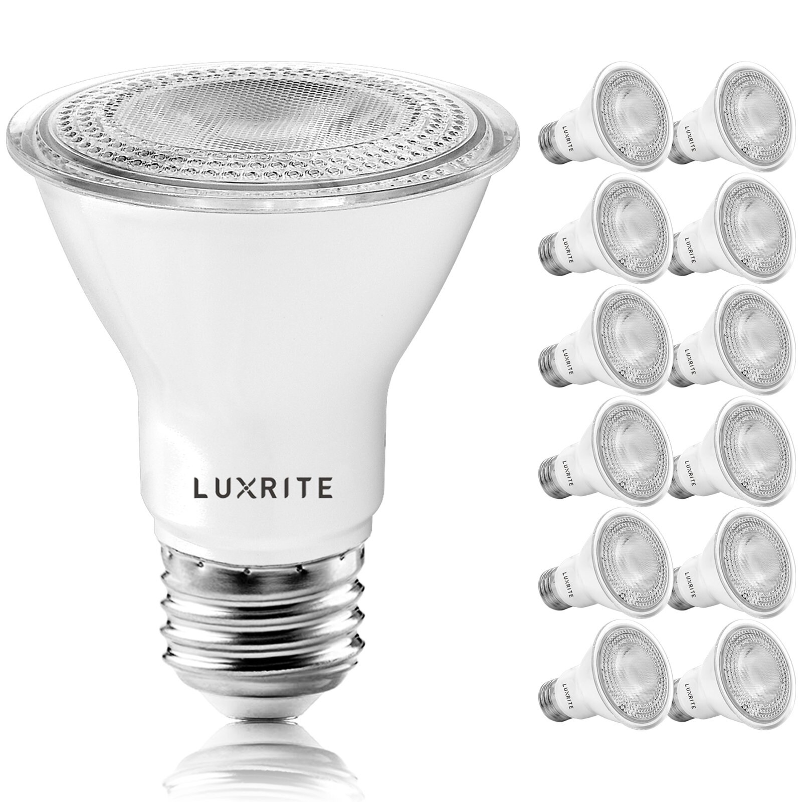Luxrite 12 Pack PAR20 LED Spotlight Bulb 7W=50W， Dimmable， Indoor Outdoor， 500 Lumens， Wet Rated， E26 Base UL Listed - Mycitystee