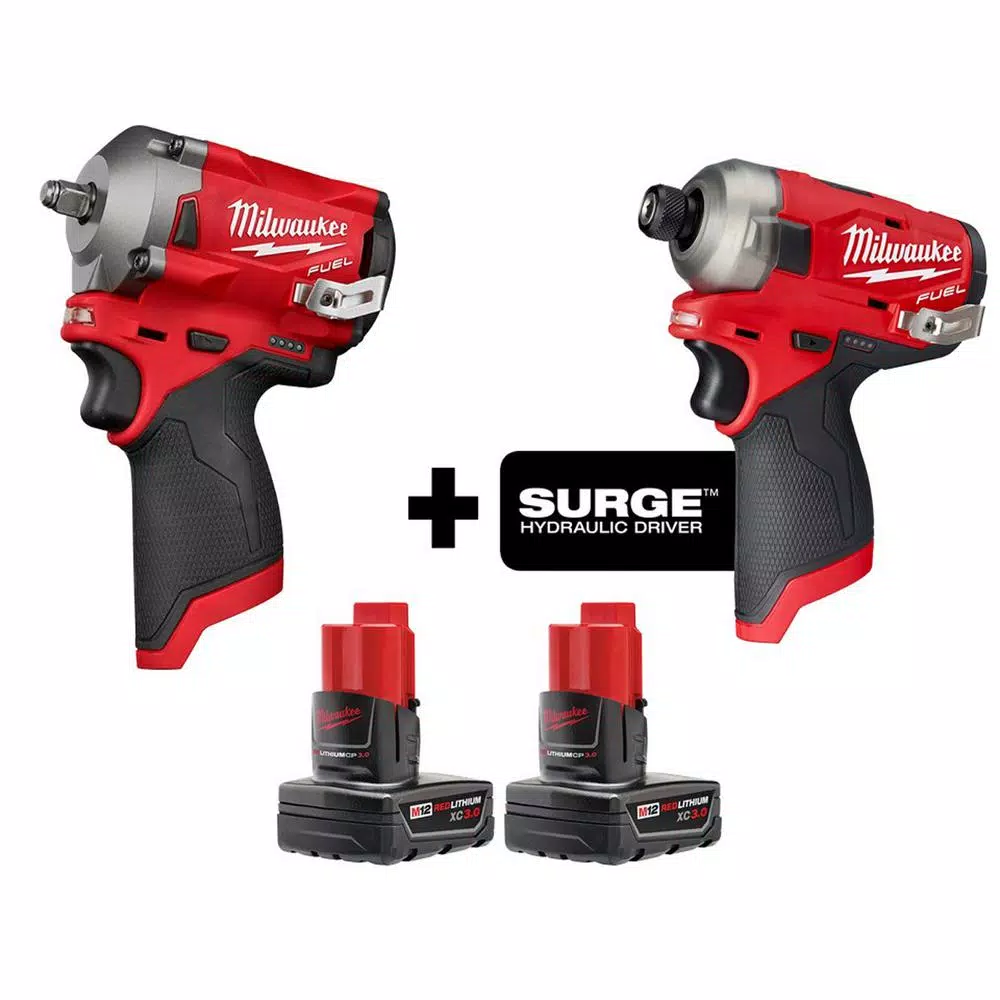 Milwaukee M12 FUEL 12-Volt Lithium-Ion Brushless Cordless Stubby 3/8 in. Impact Wrench and Impact Driver W/two 3.0 Ah Batteries and#8211; XDC Depot - Mycitystee