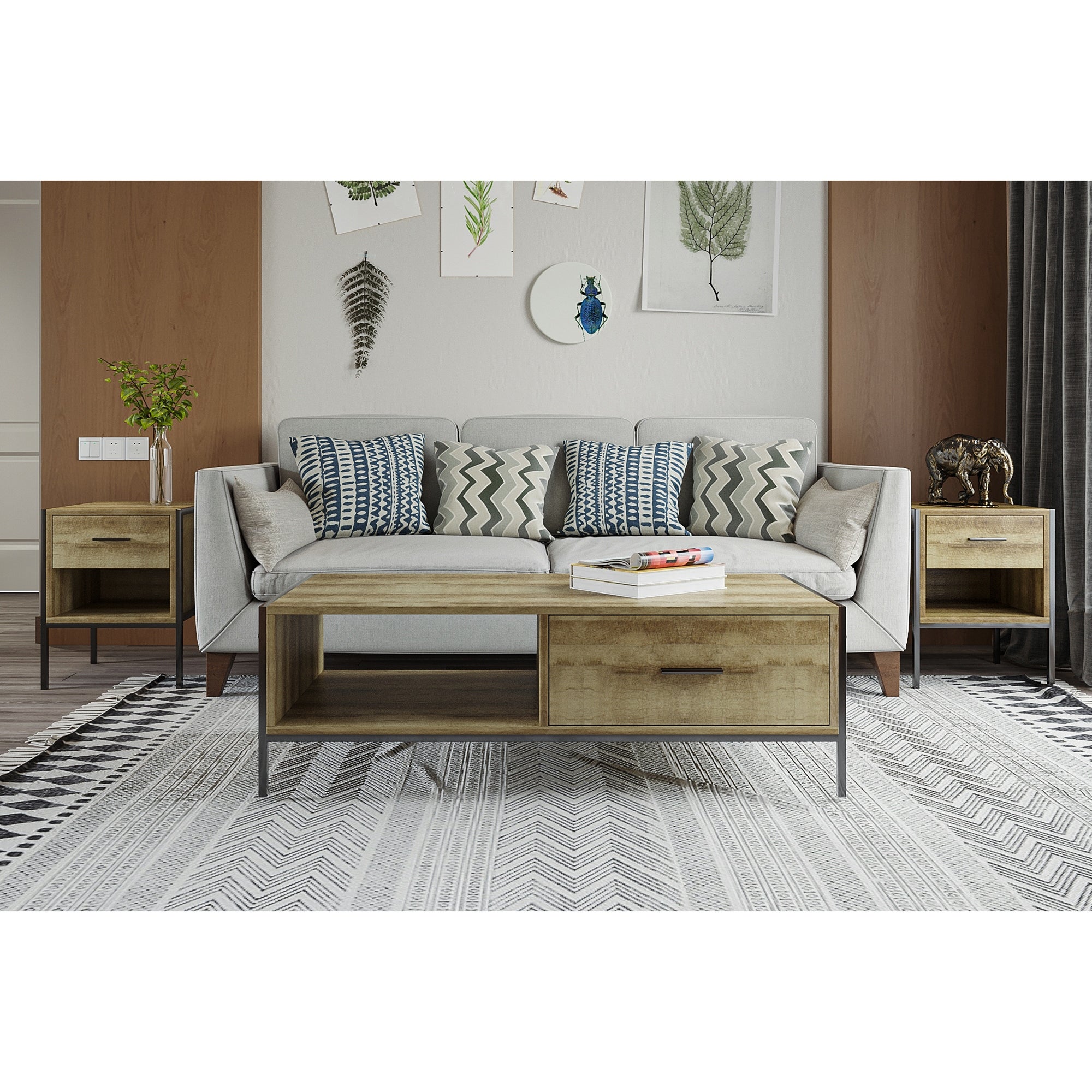 Savannah Rustic Industrial 3-Piece Coffee and End Table Set - Mycitystee