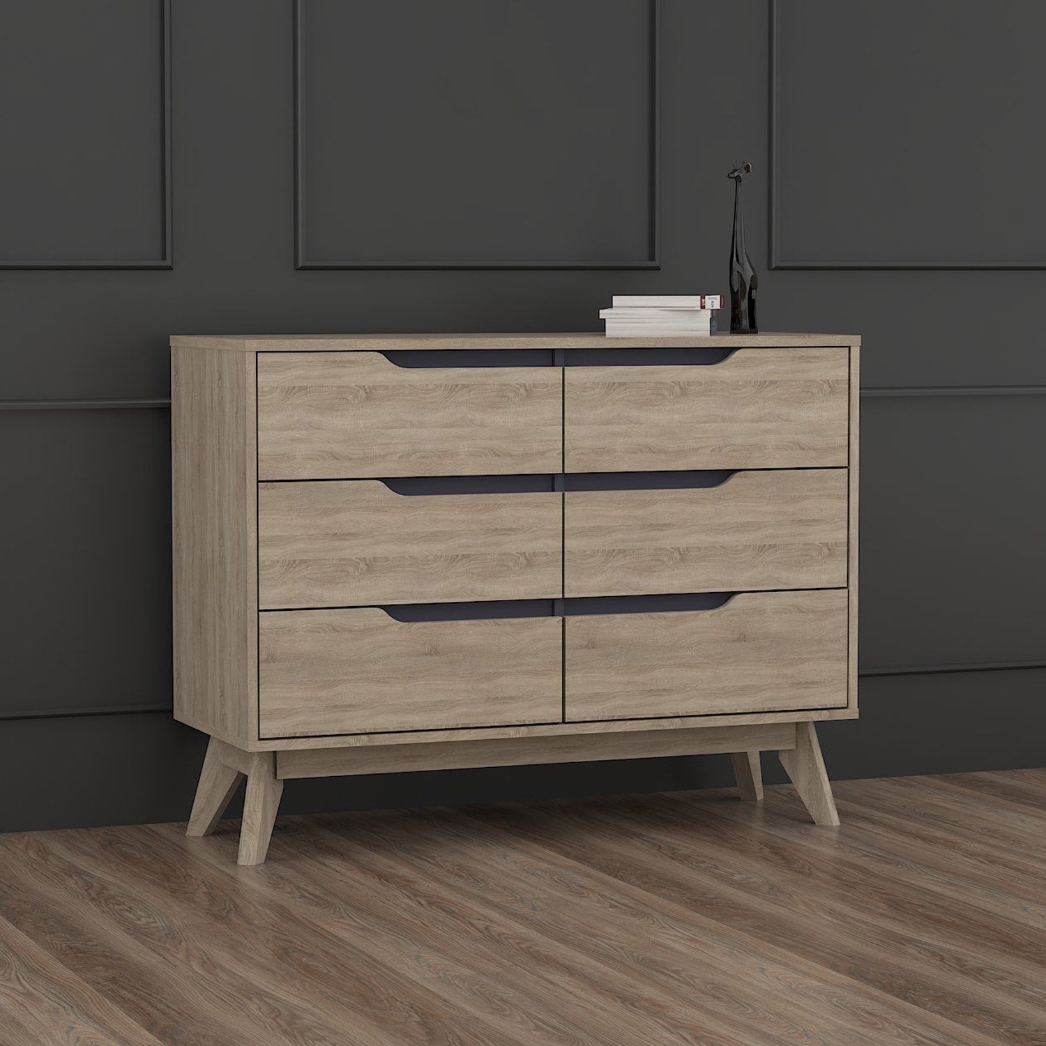 Carson Carrington Eskilstuna Mid-century Oak and Grey Wood 6-drawer Chest - - 21895323 - Mycitystee
