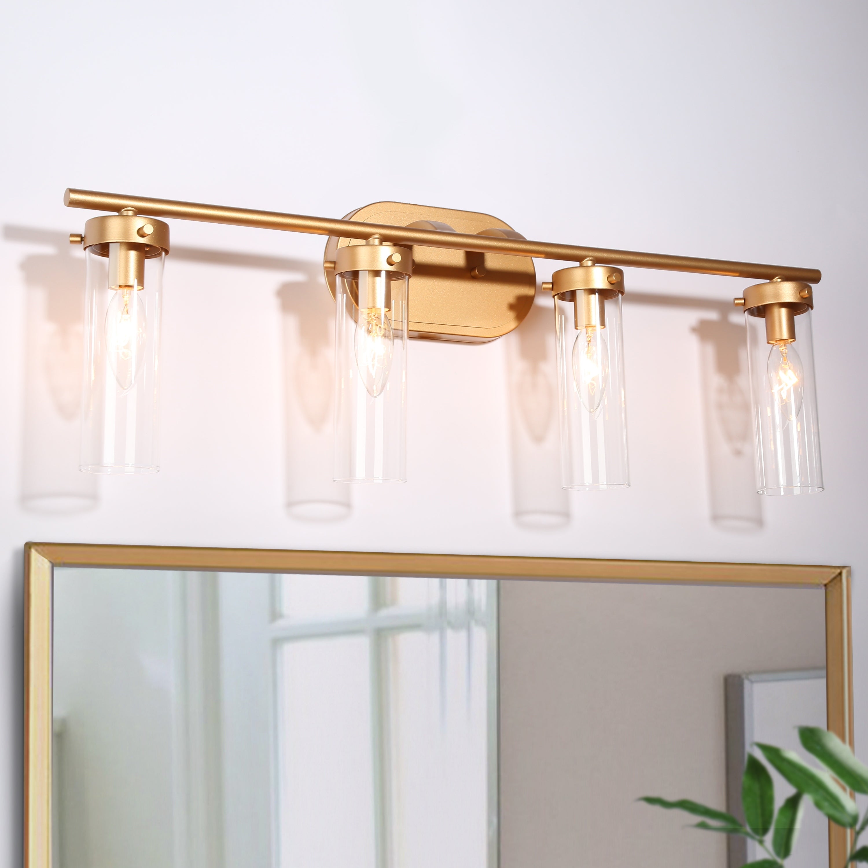 Mid-Century Modern Gold 2/3/4-Light Bathroom Vanity Light Cylinder Glass Wall Sconces - Mycitystee