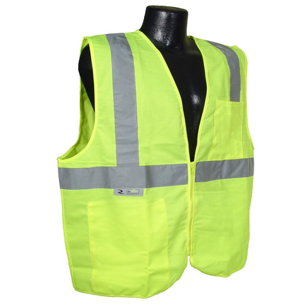 Solid Economy Type R Class 2 Safety Vest with Zipper - Hi Viz Green - 5X - Mycitystee