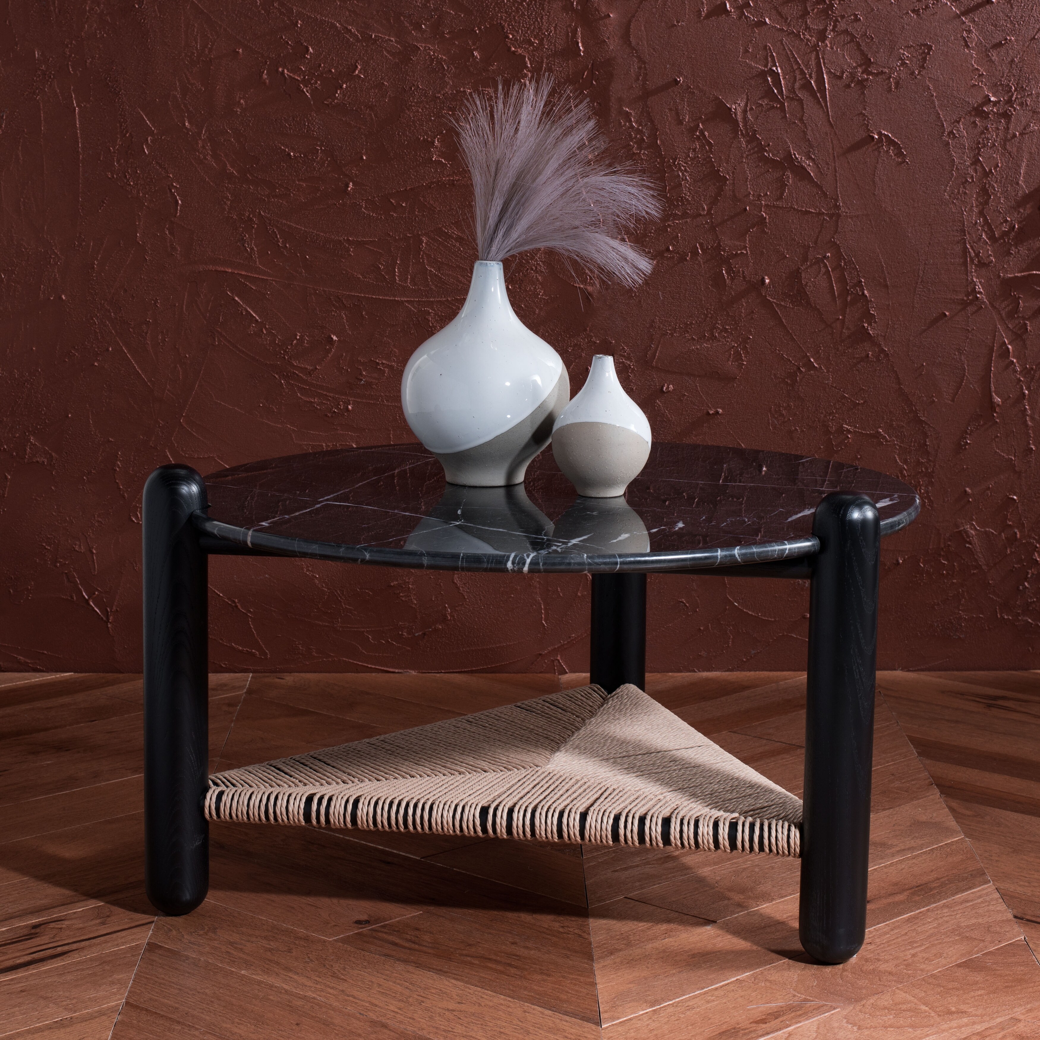 SAFAVIEH Couture Macianna Tropical Coastal Woven Shelf Coffee Table - 30 in. W x 30 in. D x 18 in. H - Mycitystee