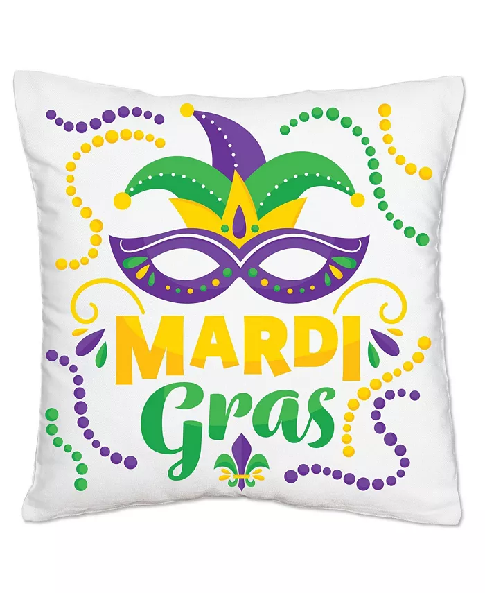 Big Dot of Happiness Colorful Mardi Gras Mask - Decorative Cushion Case Throw Pillow Cover 16 x 16 In - Mycitystee