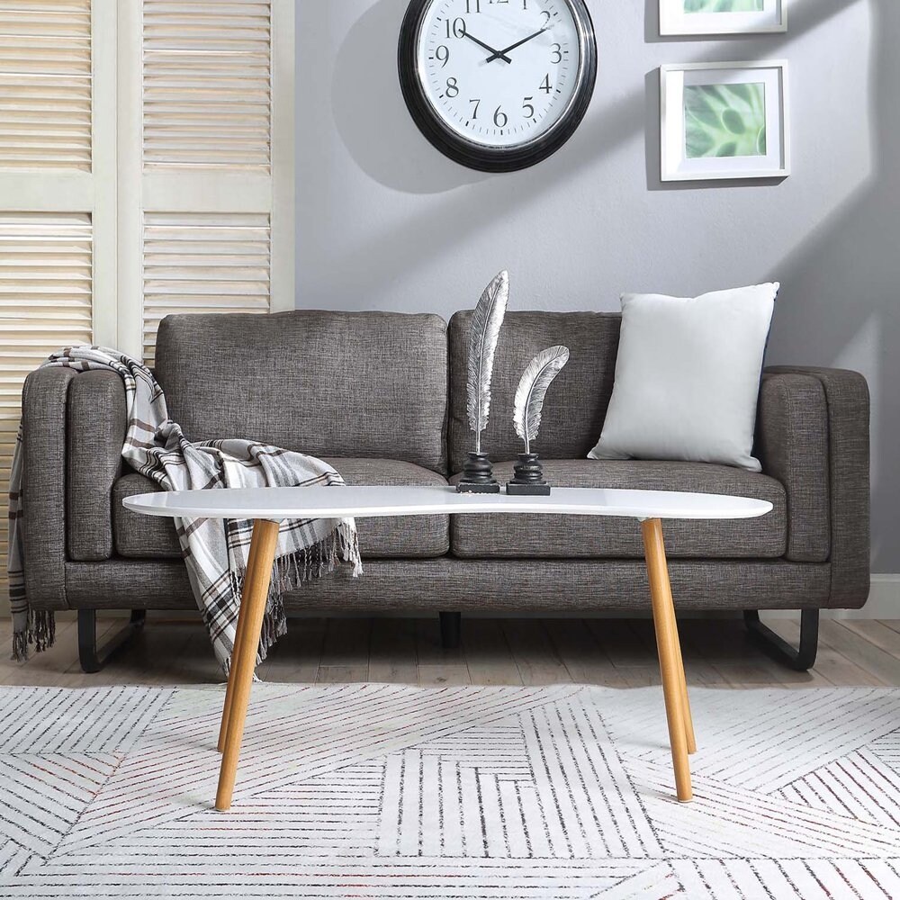 Oslo Bean Shaped Coffee Table， White/Natural - Mycitystee